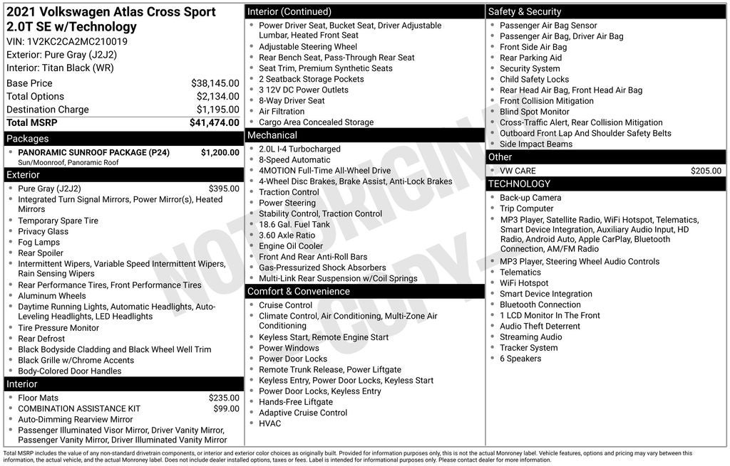 2021 Volkswagen Atlas Cross Sport 2.0T SE w/Technology