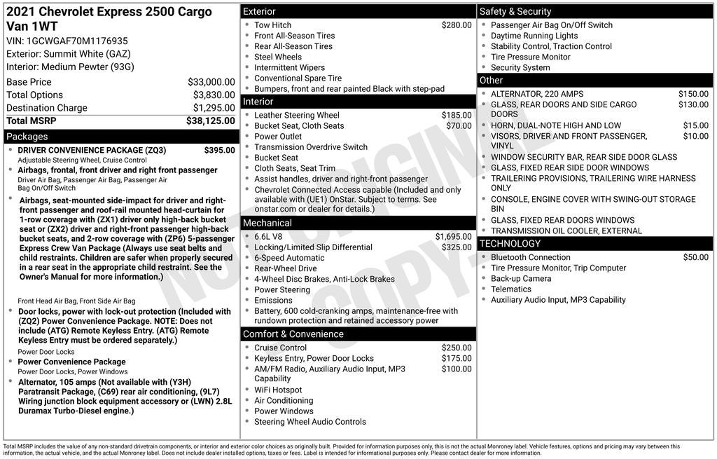 2021 Chevrolet Express 2500 Work Van Cargo